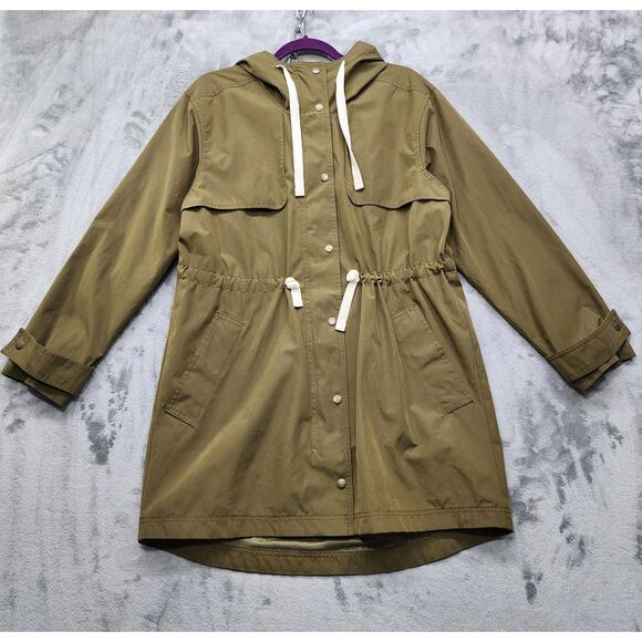 Old Navy Womens M Jurassic Green Water-Resistant Hooded Tie-Waist Trench Anorak - Picture 1 of 13